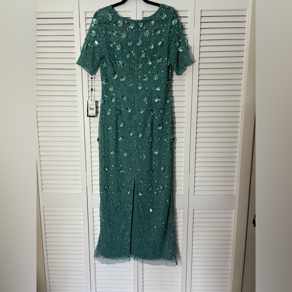 NWT Adrianna Papell Beaded Embellished Long 3D Floral Dress 14P - Picture 8 of 9